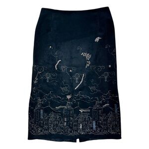 Renfrew Black City Skyline Embroidered Pencil Skirt Womens 8